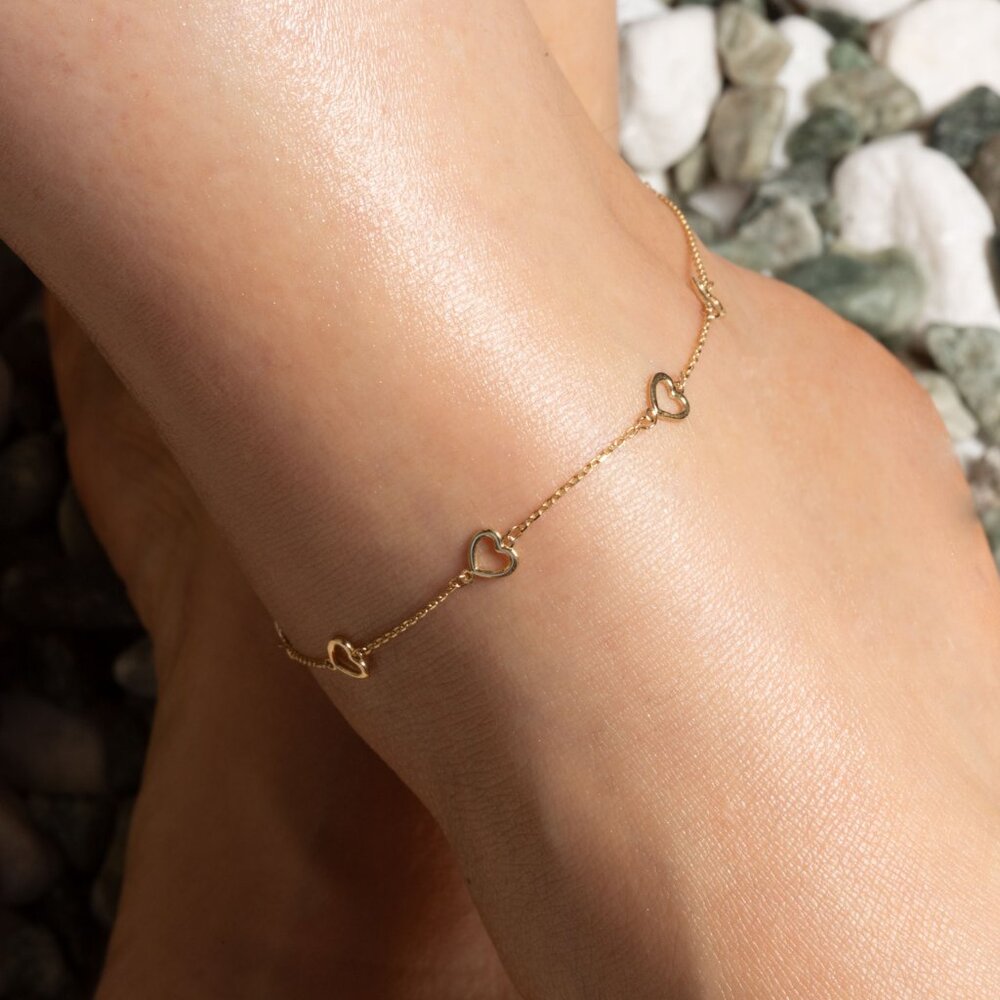 14K Solid Yellow Gold Love Script Ankle Bracelet Anklet Adjustable 9"-10"